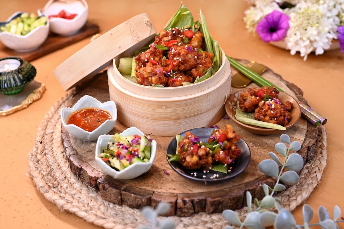 Bang Bang Corn Fritters-Corn Pakodas in Korean Sauce